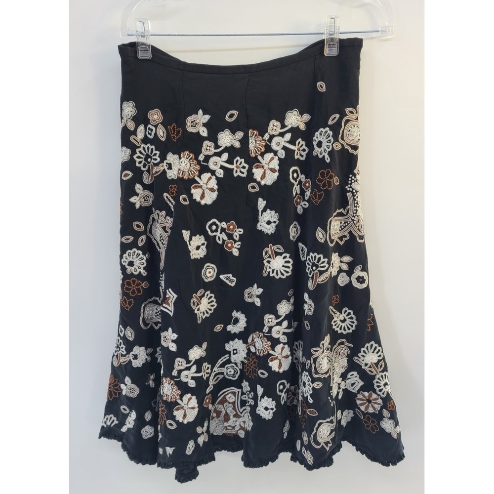Whimsigoth Asymmetrical‎ Embroidered Floral Women Skirt 8 100% Silk Boho Crochet